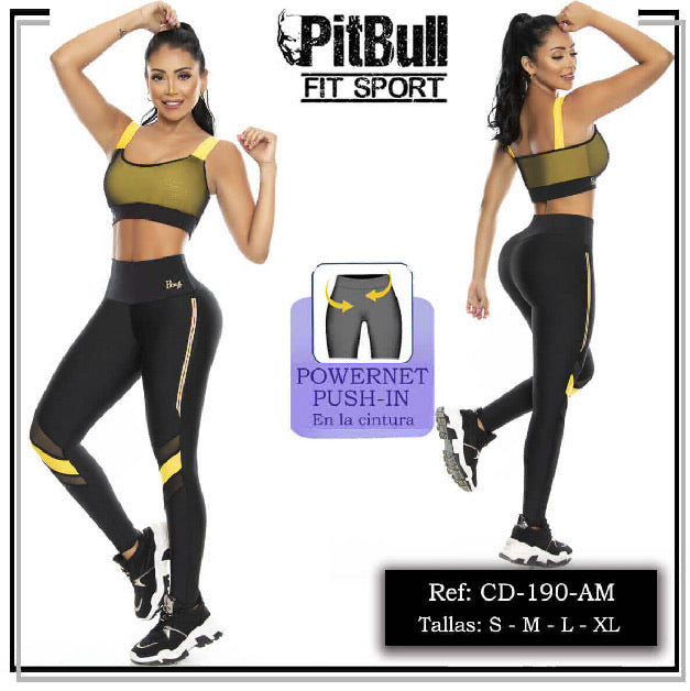 Set de Legging y Sostén Deportivo Negro y Amarillo