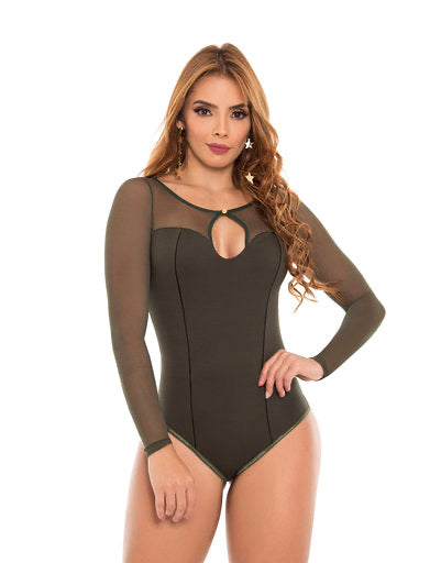 Bodysuit manga larga translucida en Negro