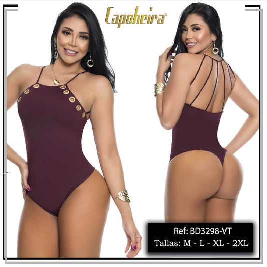 Bodysuit negro de tirantes delgados con aros en metal